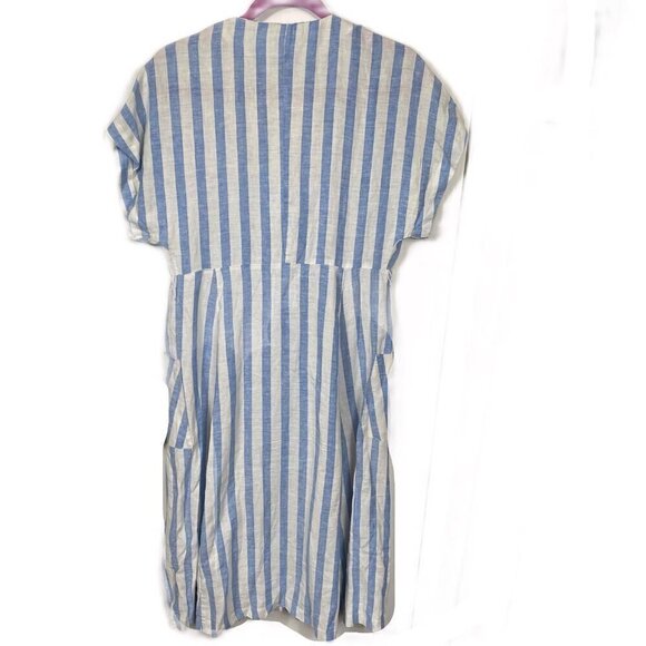 Mango Women's Blue Striped Linen Dress button up.  Blogger favorite Sz S - Picture 5 of 10